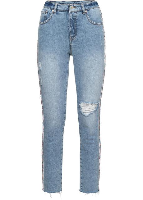 Jeans Mit Streifen An Der Seite Kombinieren Knöchelfreie Jeans mit schimmerndem Streifen an der Seite - blue bleached