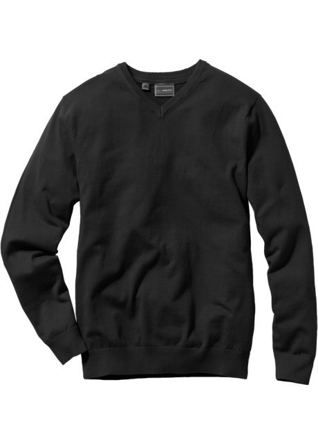 Pullover mit V-Ausschnitt in schwarz von vorne - bpc bonprix collection