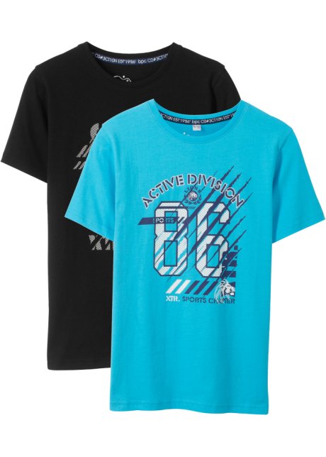 Jungen T-Shirt aus Bio-Baumwolle (2er Pack) in schwarz von vorne - bpc bonprix collection