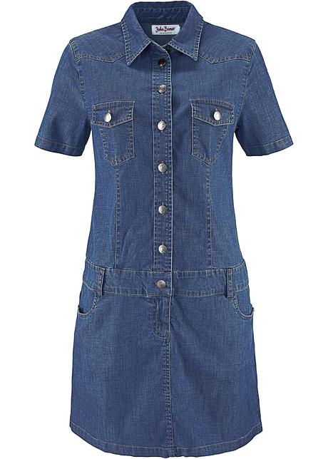 Trendiges Denim Kleid Mit Aufgesetzten Taschen Und Knopfen Dunkelblau