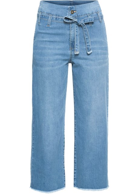 Jeans-Culotte mit Gürtel in blau von vorne - RAINBOW