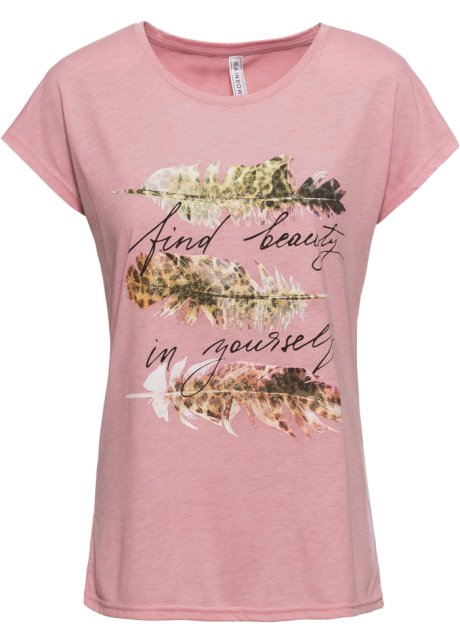 T-Shirt mit Glitzerdruck in rosa von vorne - RAINBOW
