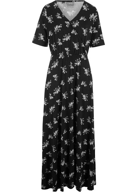 Bedrucktes Viskose-Maxikleid, kurzarm  in schwarz von vorne - bpc bonprix collection