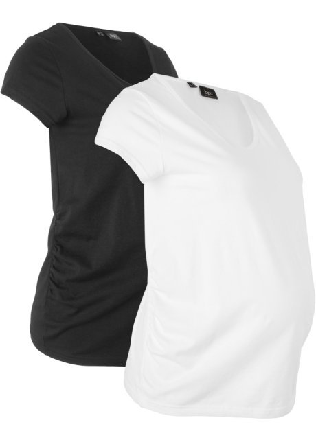 Basic Umstandsshirts, 2er-Pack​  in schwarz von vorne - bpc bonprix collection