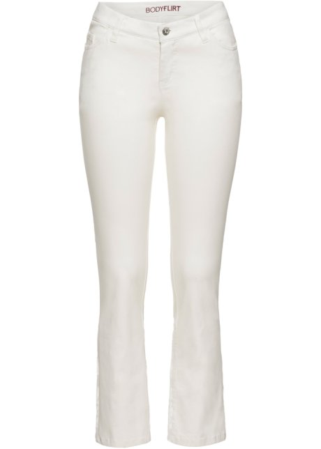 Knöchelfreie Stretch-Hose mit Stickerei in weiß von vorne - BODYFLIRT