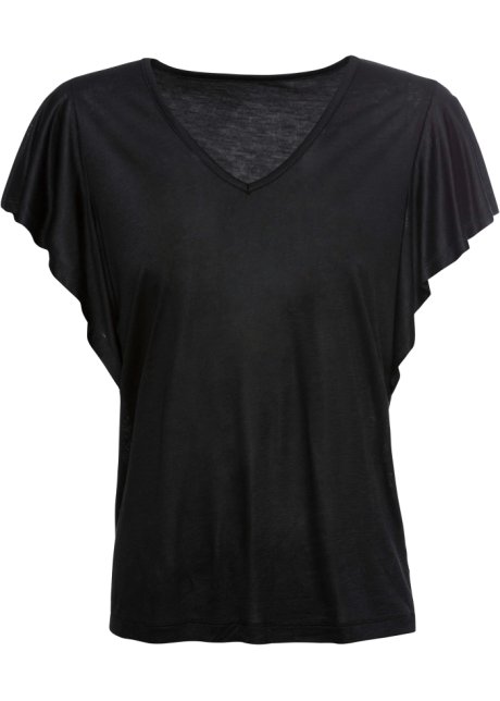 Shirt mit Volantärmel in schwarz von vorne - BODYFLIRT