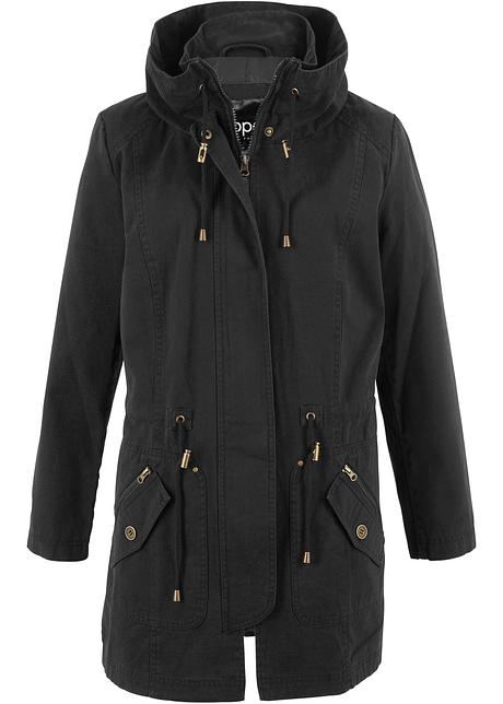 Baumwoll-Kurzparka mit Stehkragen, talliert  in schwarz von vorne - bpc bonprix collection