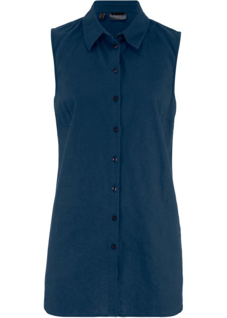 Ärmellose Bluse mit Leinen in blau von vorne - bpc bonprix collection