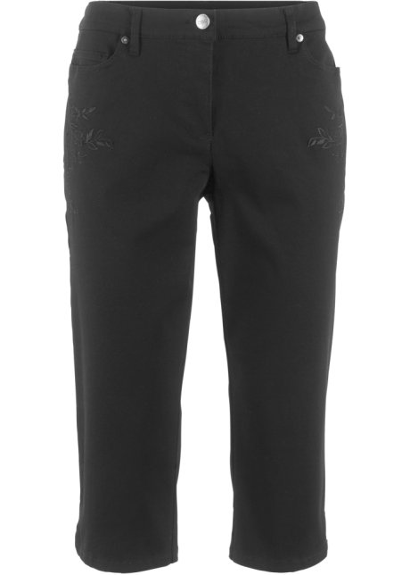 Slim Fit Jeans, Mid Waist, cropped in schwarz von vorne - bpc bonprix collection