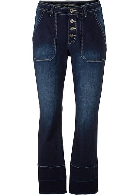 Komfortable Stretch Jeans Mit Weitem Bein Und Teilelastischem Bund Dark Denim