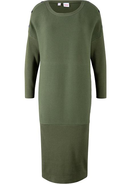 Modernes Strickkleid Mit Fledermausarmeln Dunkelkhaki 