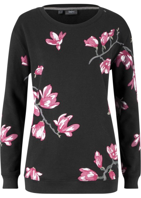 Sweatshirt mit Blumendruck, locker geschnitten in schwarz von vorne - bpc bonprix collection