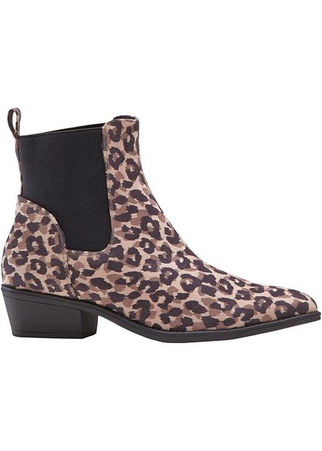 Modischer, spitz zulaufende Stiefelette mit Leo Muster und elastischen Einsätzen Stiefelette mit Leo Muster