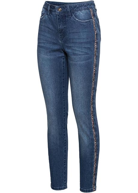 Only Damen Ankle Skinny Jeans Hose 5 Pockets Glitzer Fransen Hell Blau Denim