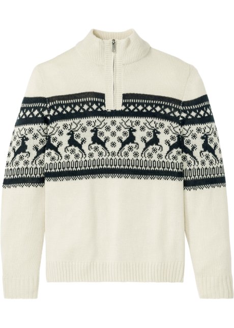 Norweger-Pullover mit Troyerkragen in beige von vorne - bpc bonprix collection