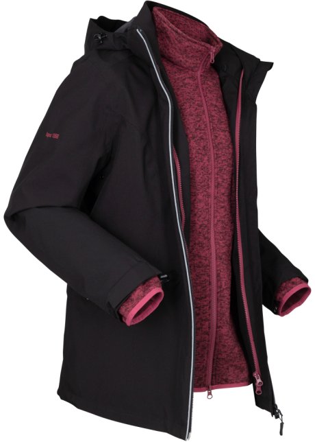 Funktions-Outdoor-3 in 1 Jacke mit Strickfleece-Innenjacke in schwarz von der Seite - bpc bonprix collection