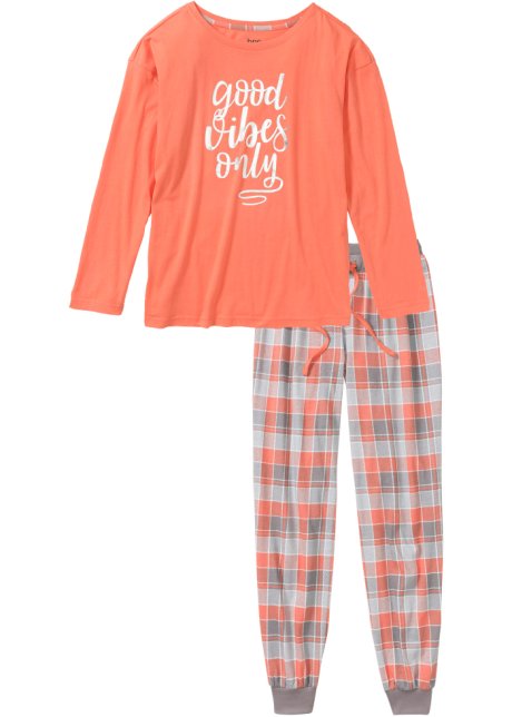 Pyjama mit oversized Shirt in orange von vorne - bpc bonprix collection