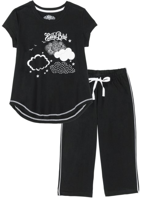 Capri Pyjama in schwarz von vorne - bpc bonprix collection