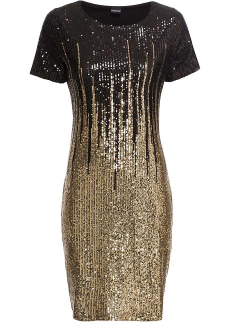 Kleid Mit Pailletten Schwarz Gold Damen Bonprix De