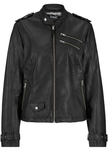 Lederimitat Biker-Jacke mit Reißverschlüssen in schwarz von vorne - bpc bonprix collection