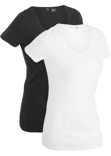 Sport-Longshirt mit Baumwolle (2er Pack) in schwarz von vorne - bpc bonprix collection