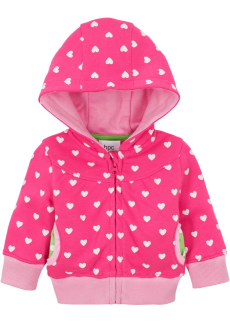 Baby Sweatjacke mit Kapuze Bio-Baumwolle in pink von vorne - bpc bonprix collection