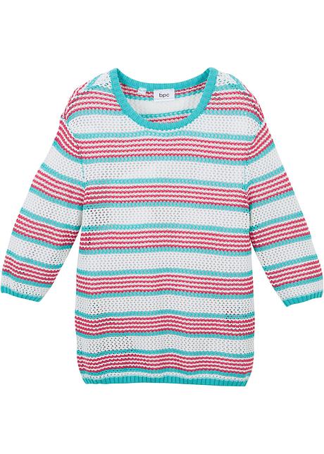 Gestreifter Ajour Pullover Mit Armeln Pink Aqua Wollweiss Gestreift