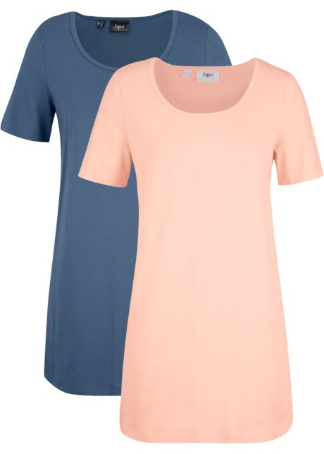 Basic Long-T-Shirt 2er-Pack, Kurzarm in blau von vorne - bpc bonprix collection