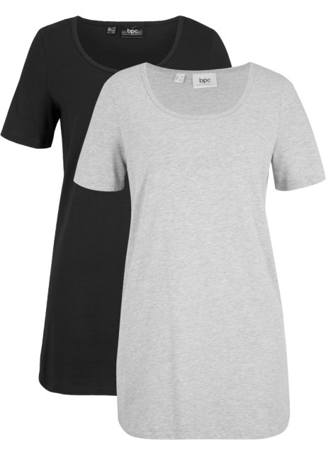 Basic Long-T-Shirt 2er-Pack, Kurzarm in schwarz von vorne - bpc bonprix collection