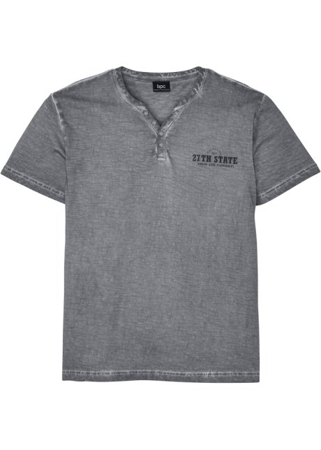 Henleyshirt in gewaschener Optik, Kurzarm in grau von vorne - bpc bonprix collection