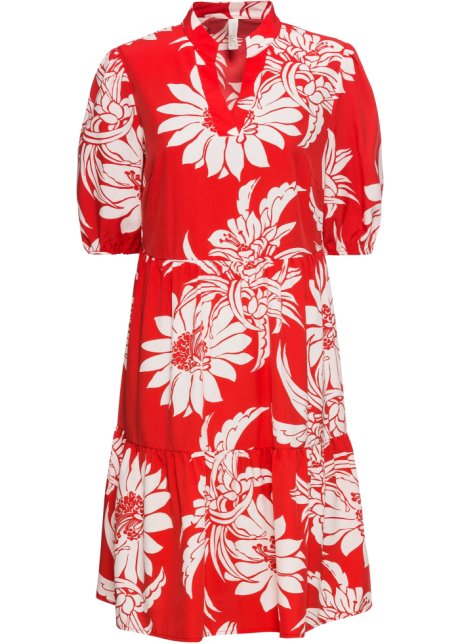 Kleid mit Blumen in rot von vorne - BODYFLIRT boutique