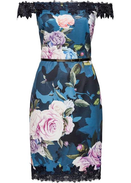 Carmen Kleid Mit Blumenmotiv Und Spitze Blau Geblumt Damen Bodyflirt Boutique Bonprix De