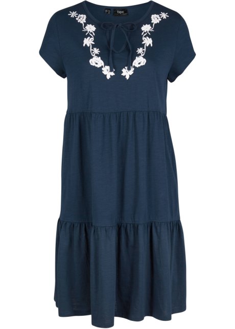 Baumwoll Tunika-Kleid, kurzarm in blau von vorne - bpc bonprix collection