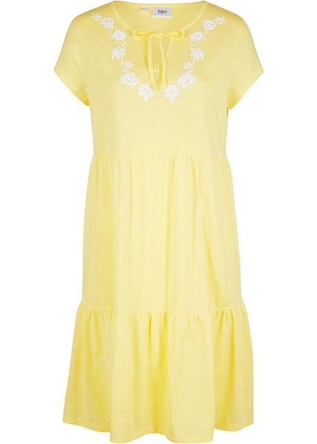 Schones Baumwoll Tunika Kleid Mit Volants Und Dekorativem Ausschnitt Helllimone 