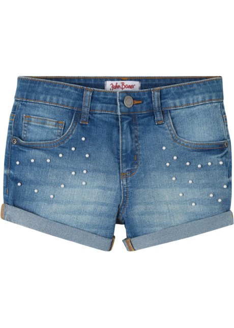Mädchen Jeans-Shorts mit Perlen in blau von vorne - John Baner JEANSWEAR