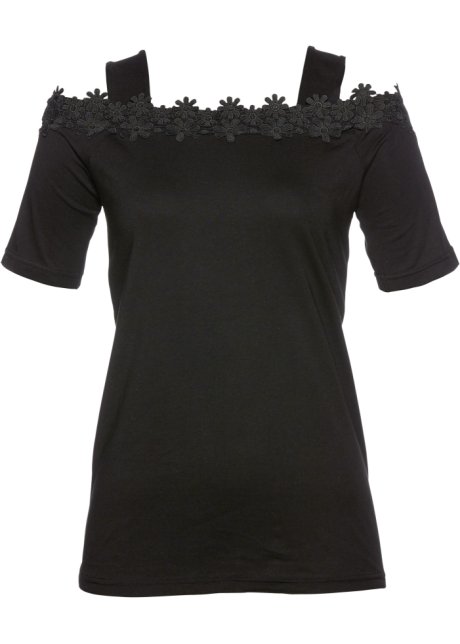 Cold-Shoulder-Shirt  in schwarz von vorne - bpc selection