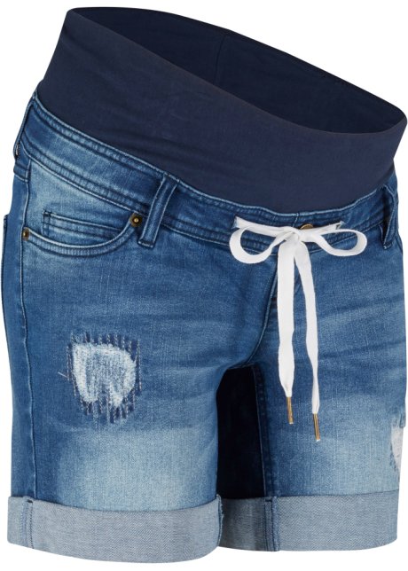 Umstands-Jeans-Shorts mit Bindeband in blau von vorne - bpc bonprix collection