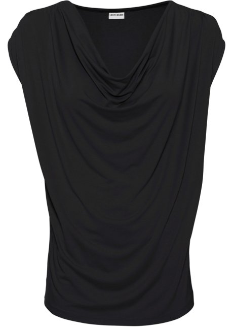 Wasserfall-Shirt in schwarz von vorne - BODYFLIRT