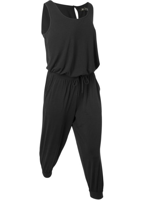 Stretch-Jumpsuit mit Viskose, 3/4-Länge in schwarz von vorne - bpc bonprix collection