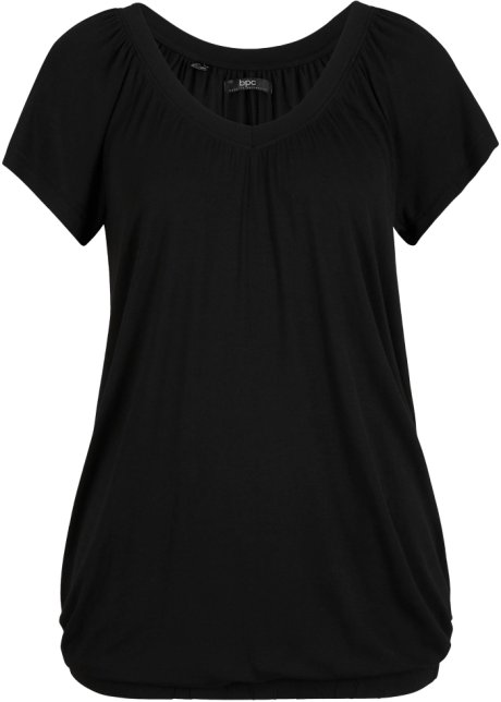 Shirt mit V-Ausschnitt, kurzarm in schwarz von vorne - bpc bonprix collection