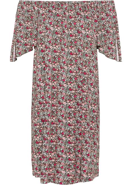 Carmen Kleid Mit Blumen Druck Oliv Rosa Geblumt 
