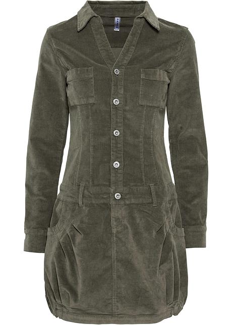 Kleid Mit Eingriffstaschen Und Knopfen Oliv 