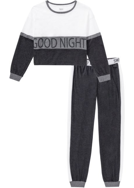 Pyjama mit verkürztem Langarmshirt in grau von vorne - bpc bonprix collection