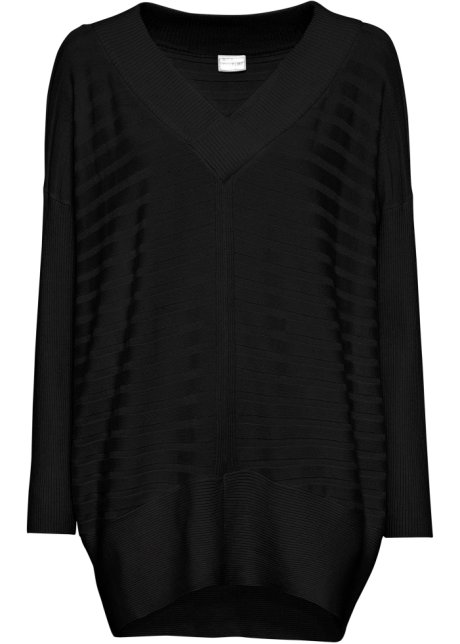 Gerippter Oversize-Pullover in schwarz von vorne - BODYFLIRT
