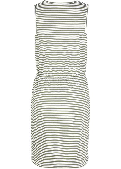 Komfortables Baumwoll Kleid Mit Dekorativer Knopfleiste Tailliert Oliv Weiss Gestreift 