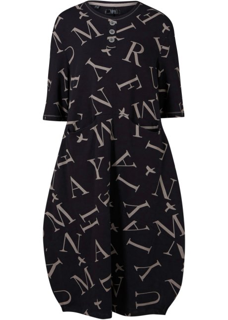 Weites Baumwoll-Kleid mit Taschen, knieumspielend in schwarz von vorne - bpc bonprix collection