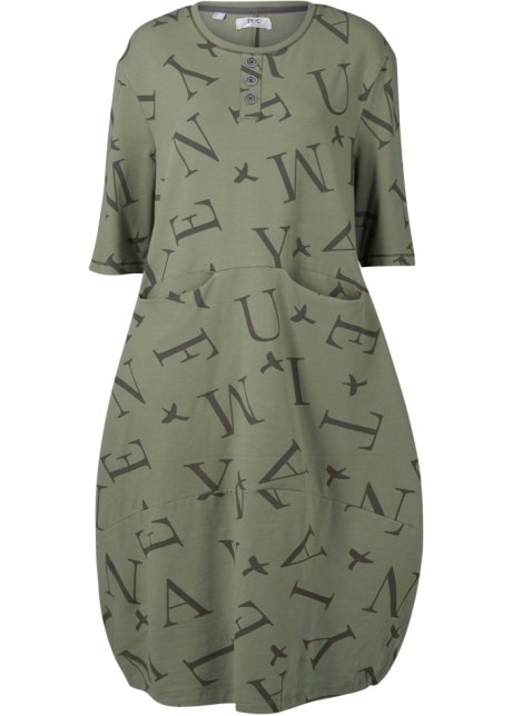 Weites Baumwoll-Kleid mit Taschen, knieumspielend in grün von vorne - bpc bonprix collection