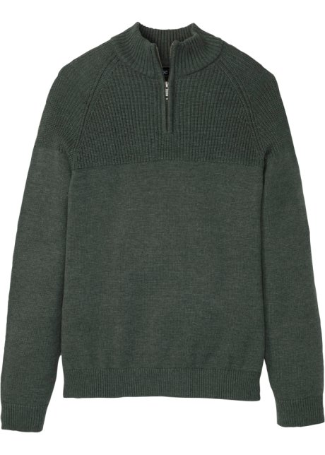 Troyer Pullover mit Komfortschnitt in grün von vorne - bpc bonprix collection