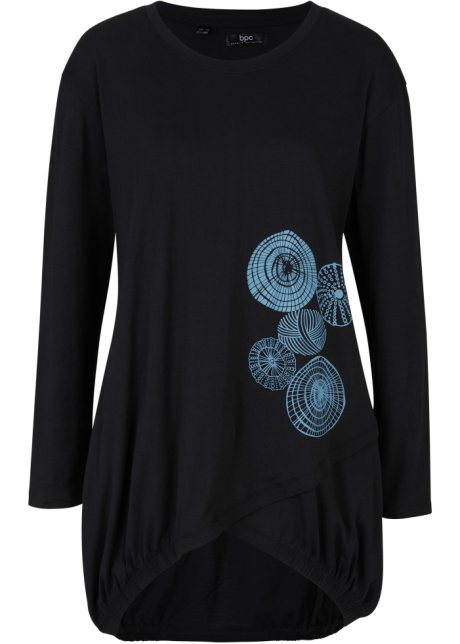 O-Shape Baumwoll-Longshirt bedruckt in schwarz von vorne - bpc bonprix collection
