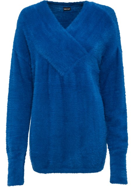 Flausch-Pullover in blau von vorne - BODYFLIRT